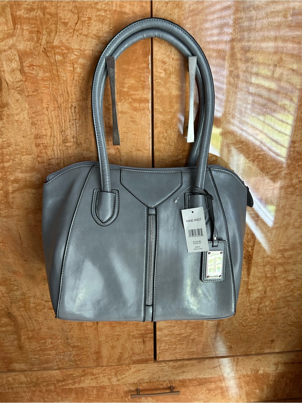 Nine West Gray Structured Leather Shoulder Bag